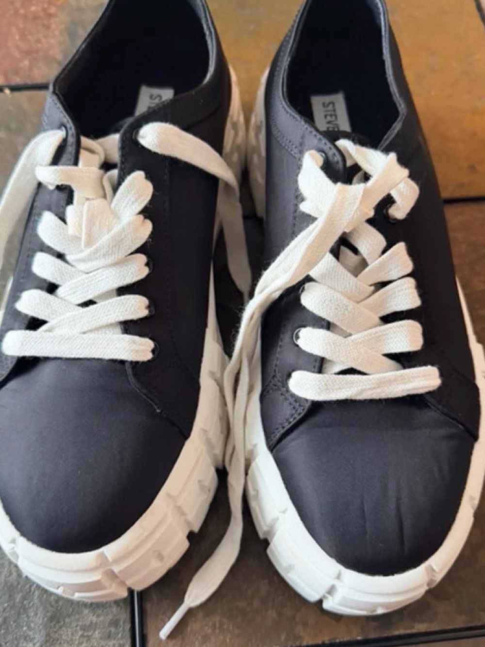 Women’s Steve Madden Black Sneakers with White Platform and Laces